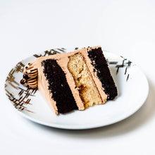Load image into Gallery viewer, Cocoa and Fig Tuxedo Salted Caramel Cake Slice